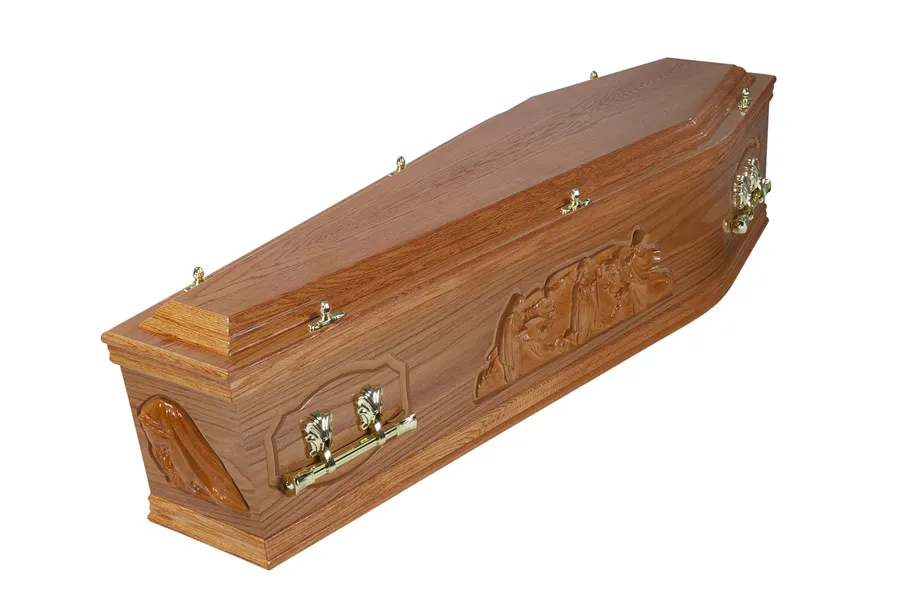 Knock scene solid oak coffin